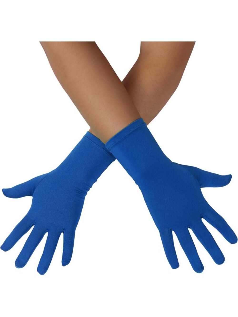 Men's and Women's Blue Length Spandex Stretch Halloween Wedding Prom Gloves